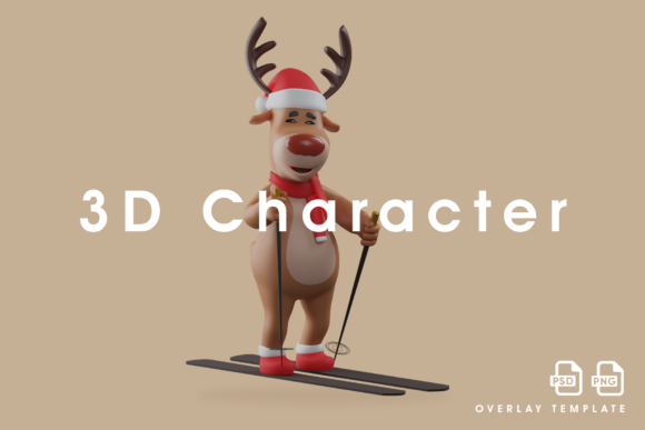 Christmas Deer on Ski Cartoon Character Illustrations