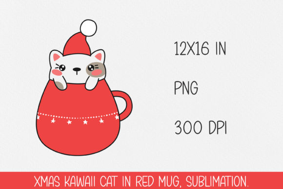 Christmas Kawaii Cat in Red Mug Illustrations Review
