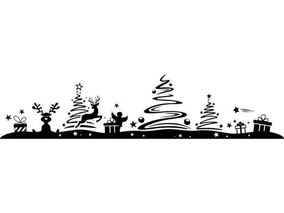 Christmas Silhouette Tree Elk: Premium Illustrations