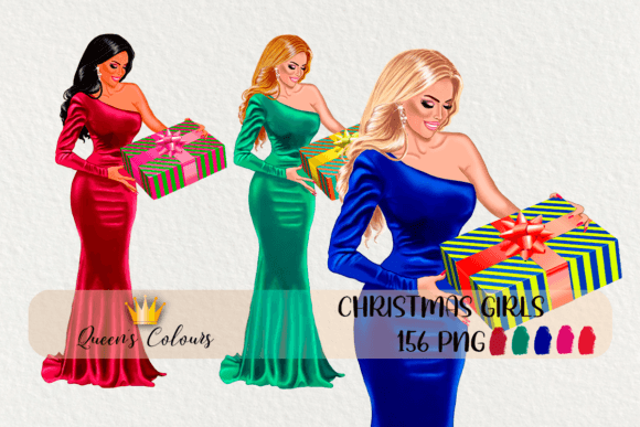 Christmas Woman, Woman in Dress: Festive Illustrations