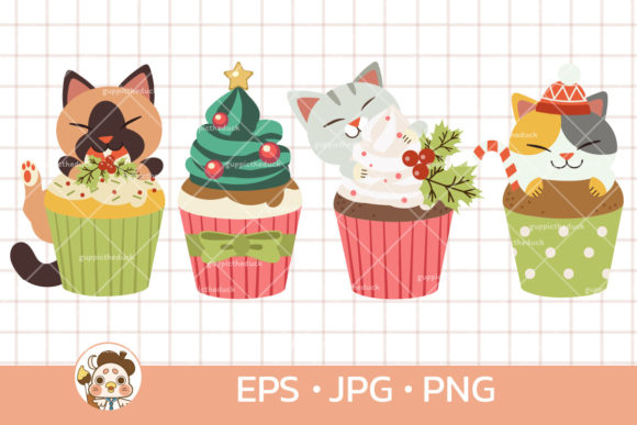 Cute Cat Cupcake Christmas Illustrations Review