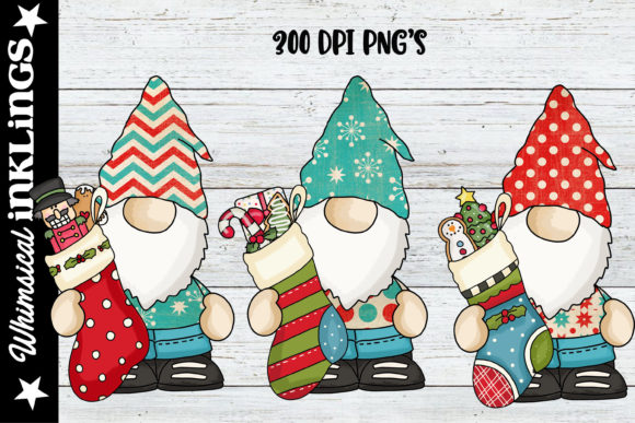 Cute Christmas Stocking Gnomes: Festive Illustrations