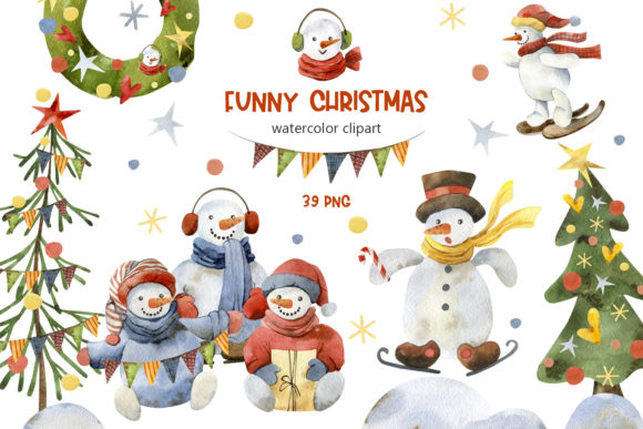Funny Snowmen Christmas Clipart: Festive Illustrations