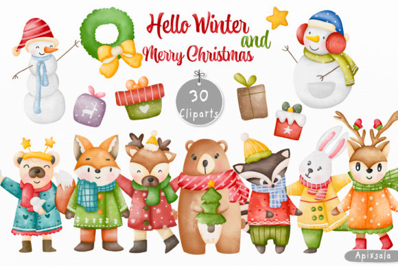 Hello Winter Christmas Watercolor: Fresh Illustrations
