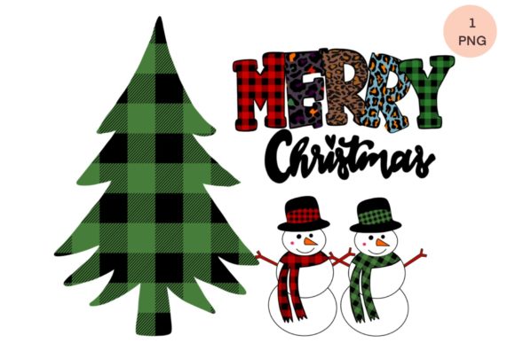 Merry Christmas Tree Snowman Sublimation Illustrations