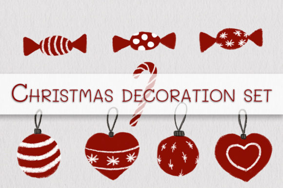 Red Christmas Decoration Clipart Set: Festive Illustrations