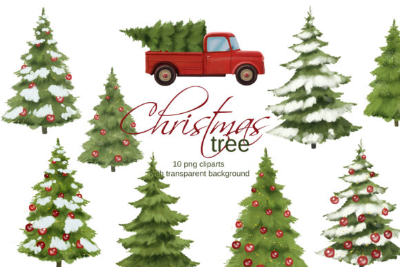Red Christmas Truck & Tree: Festive Illustrations
