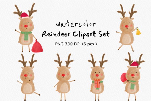 Red Nose Reindeer Winter Time Christmas Illustrations