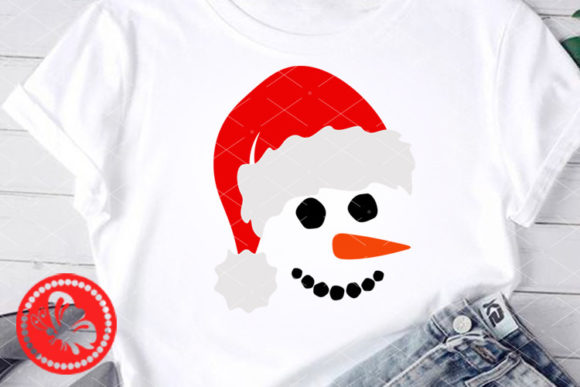 Snowman Face Christmas Design Red Hat: Festive Illustrations