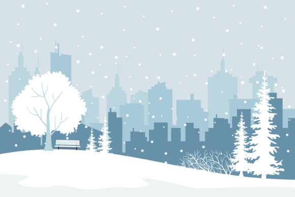 Snowy City at Christmas Eve Background: Premium Illustrations