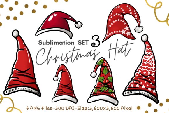Sublimation Set 3 Christmas Hat: Festive Illustrations