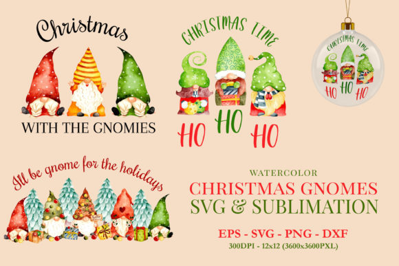 Watercolor Christmas Gnome SVG Sub for Illustrations